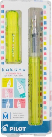 Pilot Kakuno Fountain Pen- New Style with Transparent Body and Cap- lime green pen medium nib