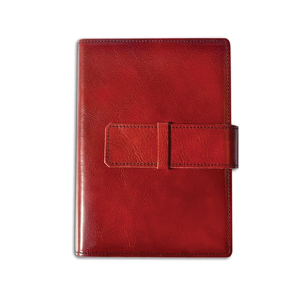 Italian Leather Refillable Journal- 5x7 Inches- Red leather notebook with a buckle on a white background