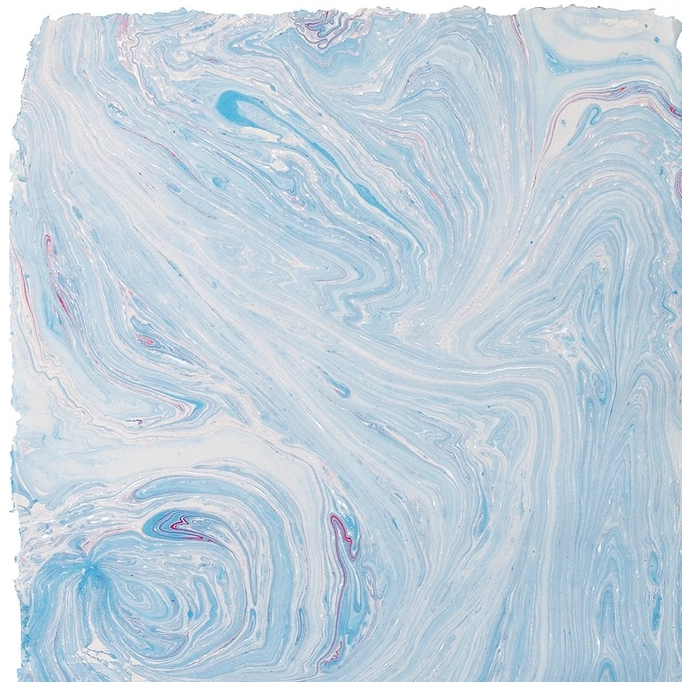 Handmade Marbled Paper- Light Blue with Silver and Red with deckled edge
