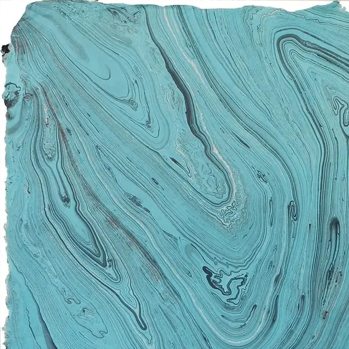 Handmade Marbled Papers- Teal with Gold and Black with deckled edge