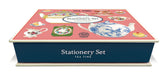 Stationery set packaging with tea-themed design on a white background