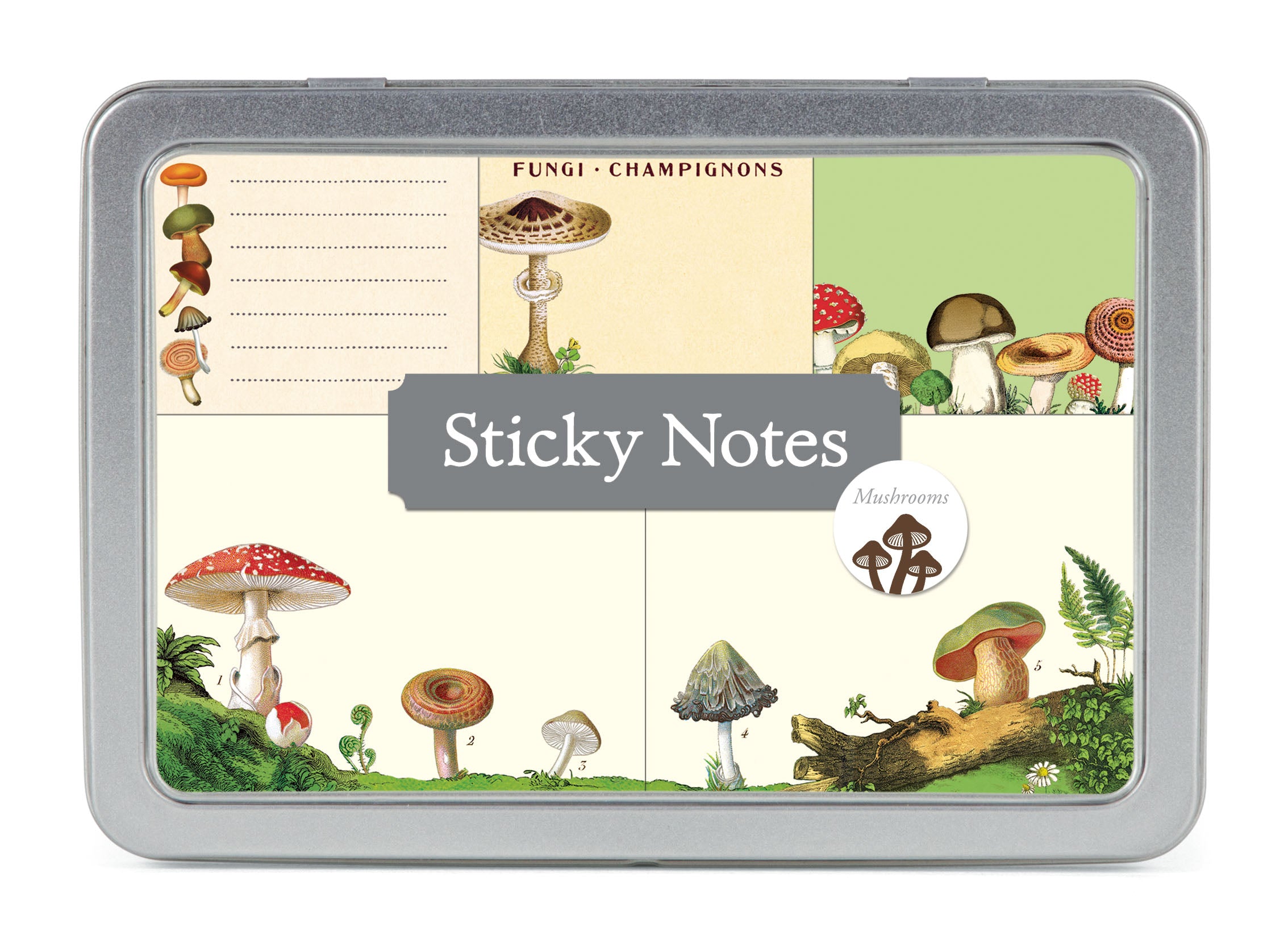 Cavallini & Co. Sticky Notes Tin- Mushrooms