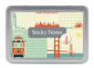 Cavallini & Co. Sticky Notes Tin- San Francisco- Sticky notes set with San Francisco-themed design featuring the Golden Gate Bridge, cable car, and other elements.