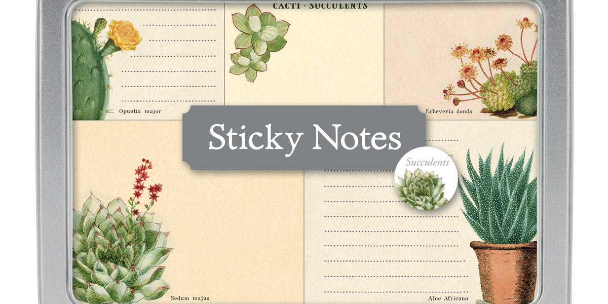 sticky succulent Cavallini & Co. Sticky Notes Tin- Succulents — Two Hands Paperie
