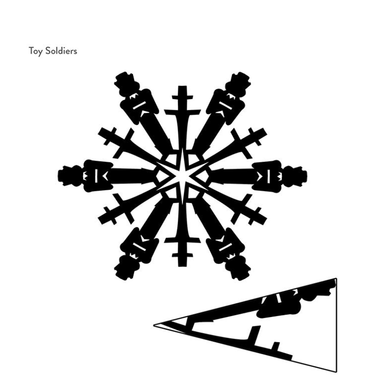 "Toy Soldiers" snowflake pattern- open and folded triangle