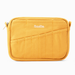 A yellow pouch with various pen pockets on the front, featuring the brand name 'Soolla' embroidered in white in the top center, set against a plain white background.