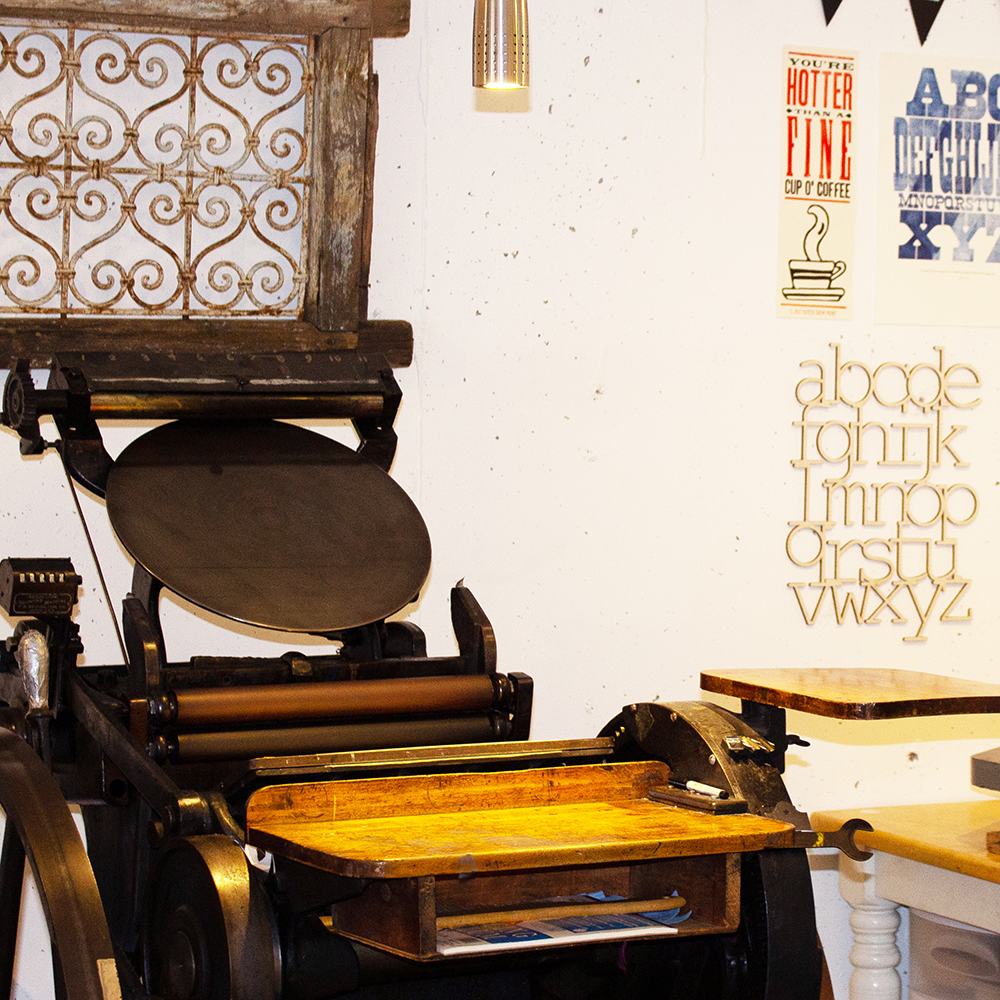 Letterpress machine in the studio