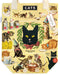 Tote bag with cat-themed design featuring various cats and a central black cat illustration.
