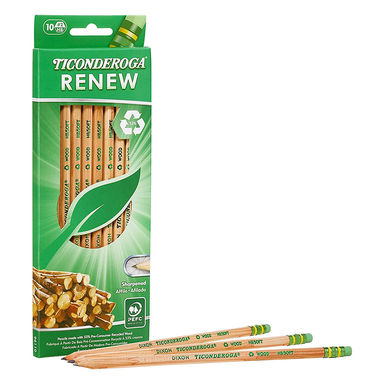 Ticonderoga Renew Recycled #2/HB Graphite Pencils- boz of 10 and 3 pencils shown