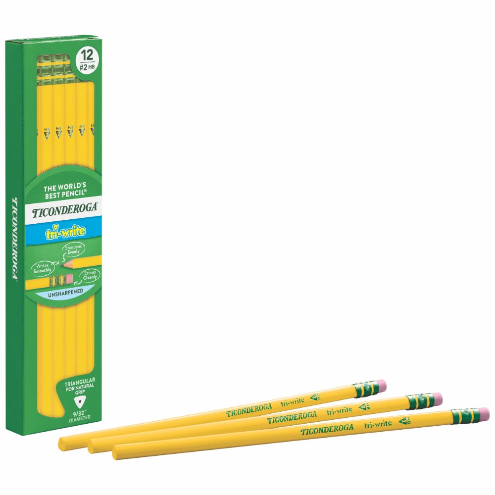 Ticonderoga Tri-Write Triangular #2/HB Graphite Pencils- box of 12 and 3 single pencils shown