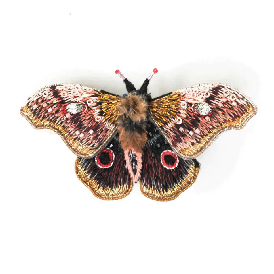 Emperor Mopane Moth Beaded Brooch Pin