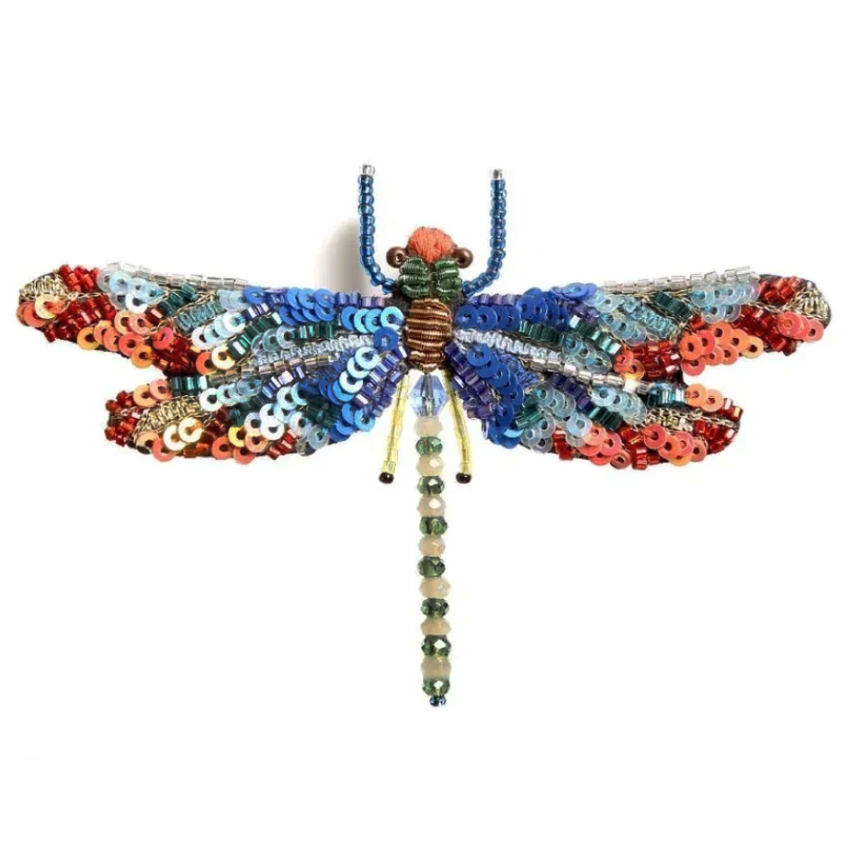 Sunrise Dragonfly Beaded Brooch Pin