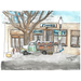 sketch of flower shop with flower truck in the snow on a street