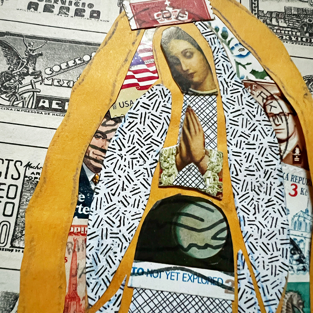 Vintage Stamp Pack used in collage project - Vigin of Guadalupe detail