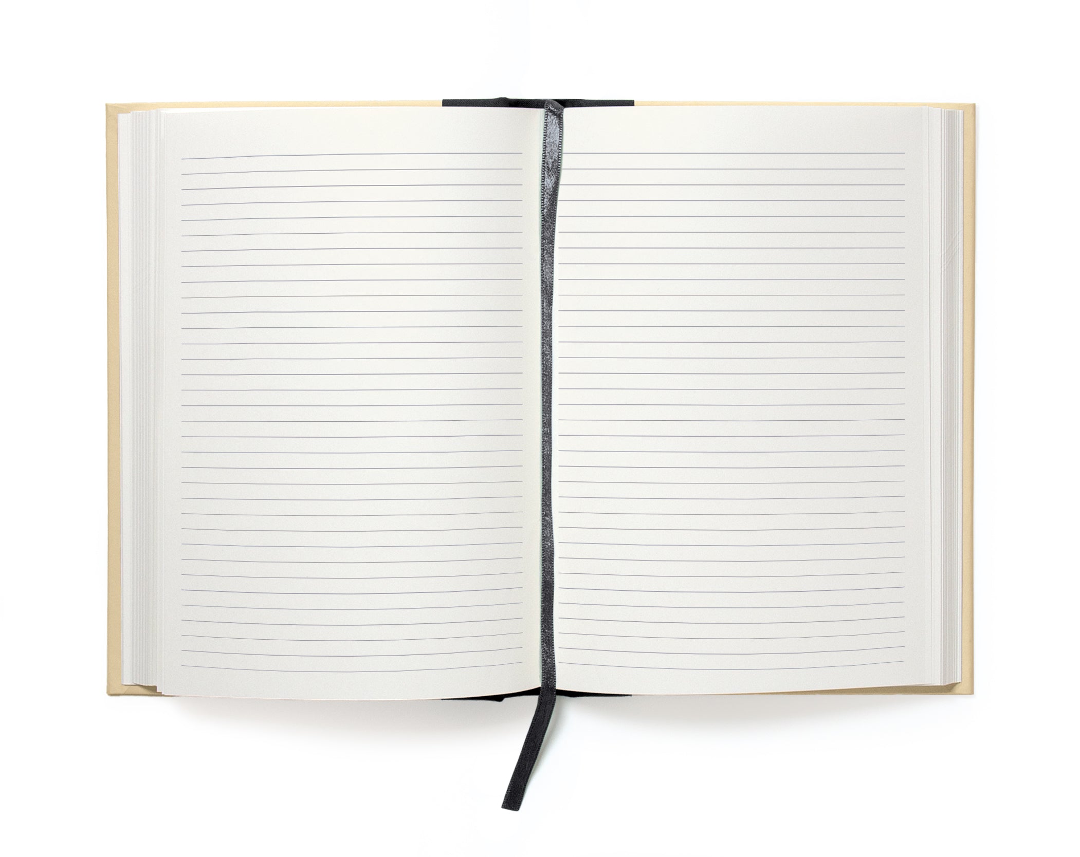 Open notebook with lined pages on a white background