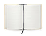 Open notebook with lined pages on a white background