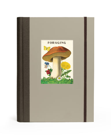 Cavallini & Co. Forage Window Journal- Book cover with a mushroom illustration and 'Foraging' text on a beige background