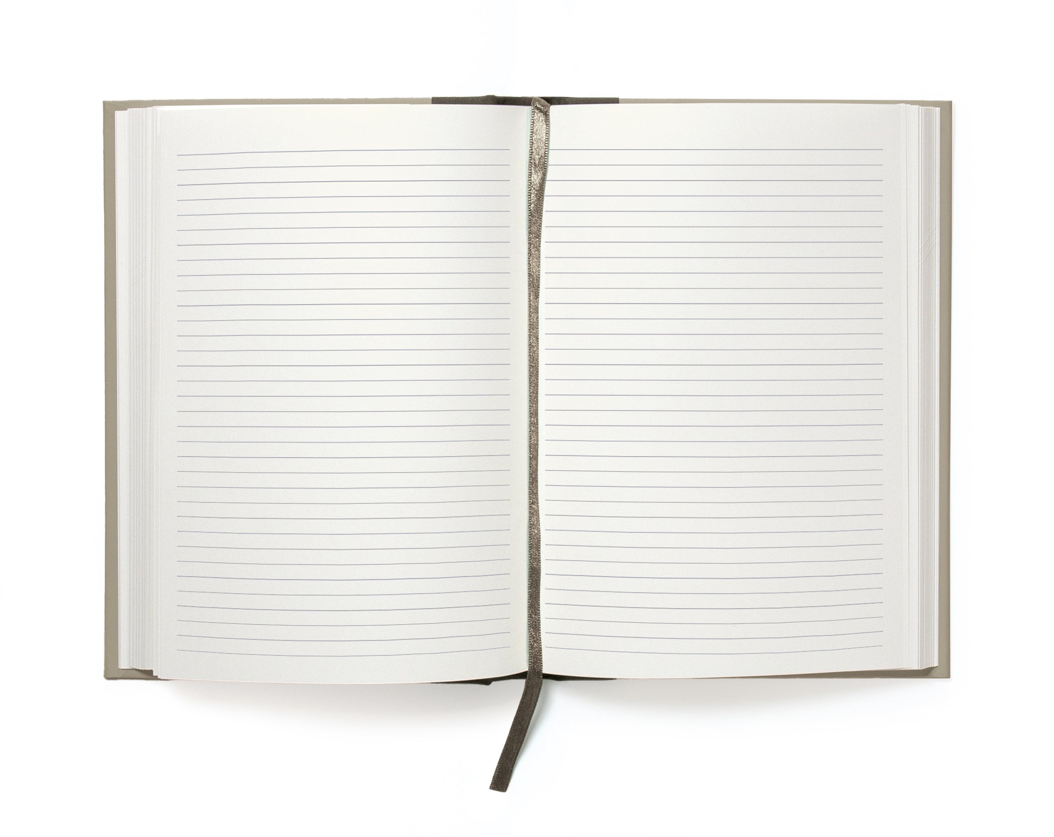 Open notebook with lined pages on a white background