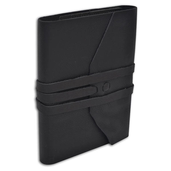 Italian Leather Wrap Journal- 5x7 Inches, Lined Pages- Refillable- black leather cover shown