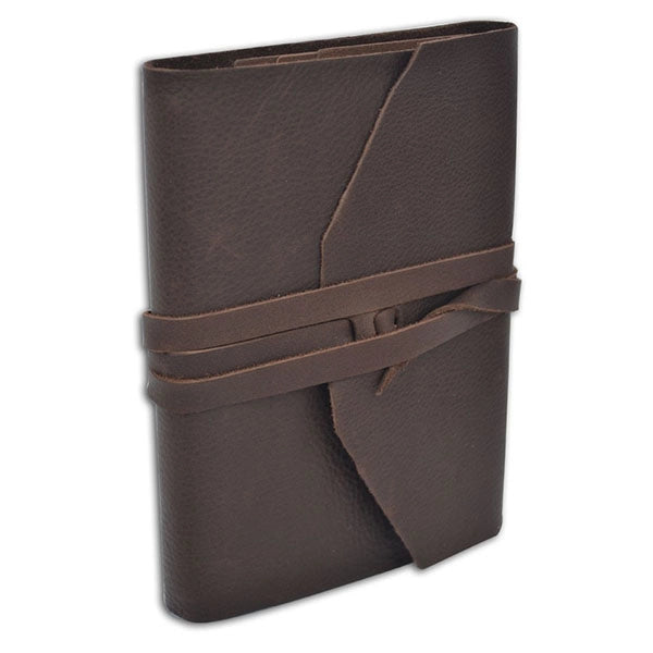 Italian Leather Wrap Journal- 5x7 Inches, Lined Pages- Refillable- brown leather cover shown closed