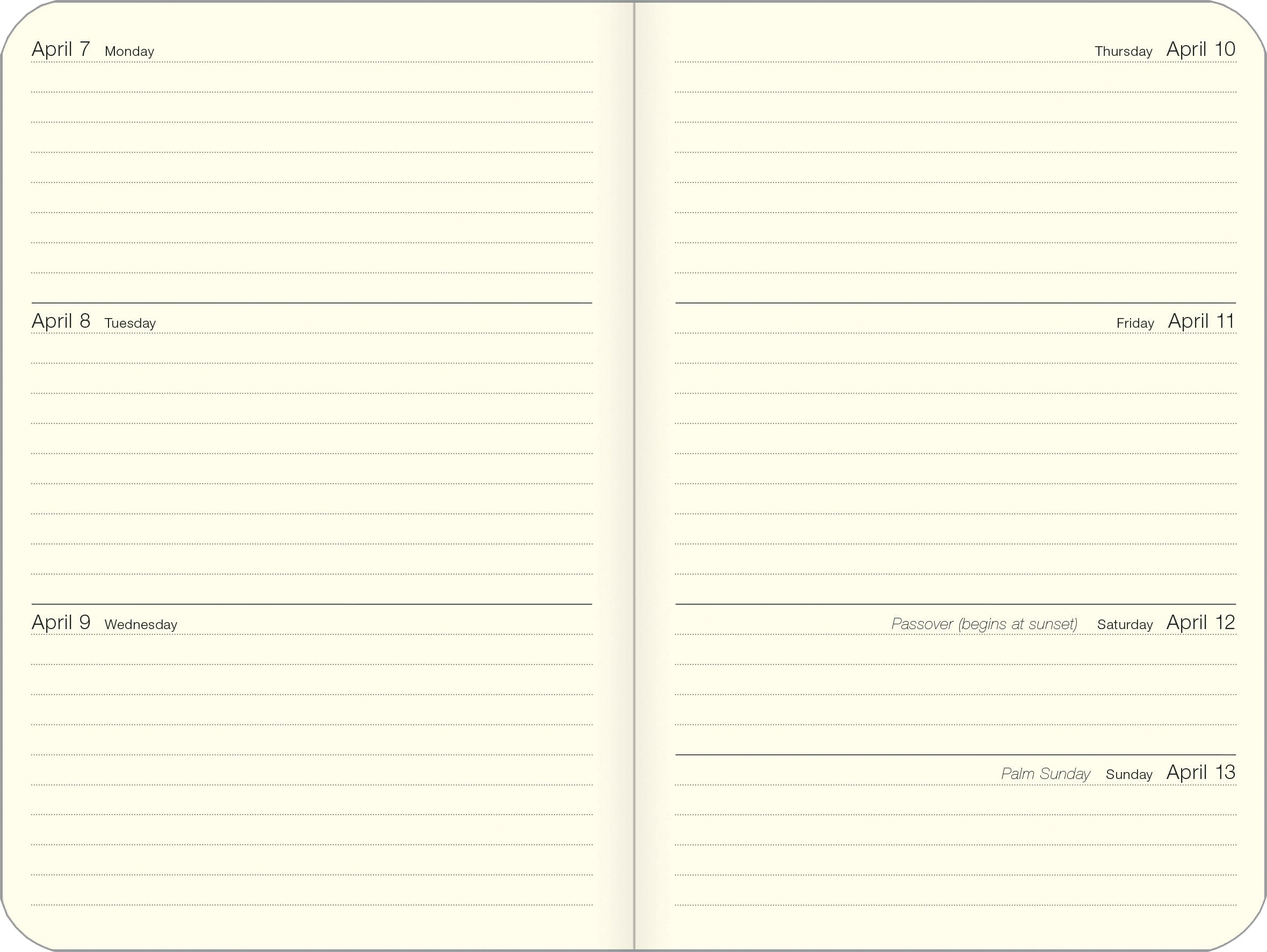 Week at a glance layout, along with month at a glance for planning your year.