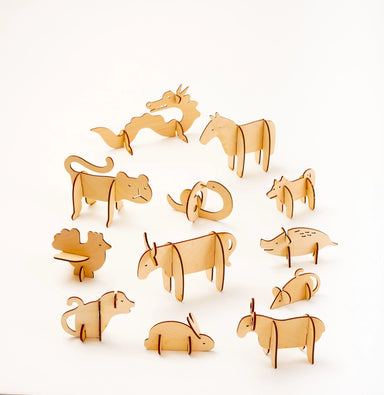 Asian Zodiac Decorations Craft Kit- unpainted plywood animals