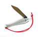 Fish-shaped knife shown open with a red string on a white background