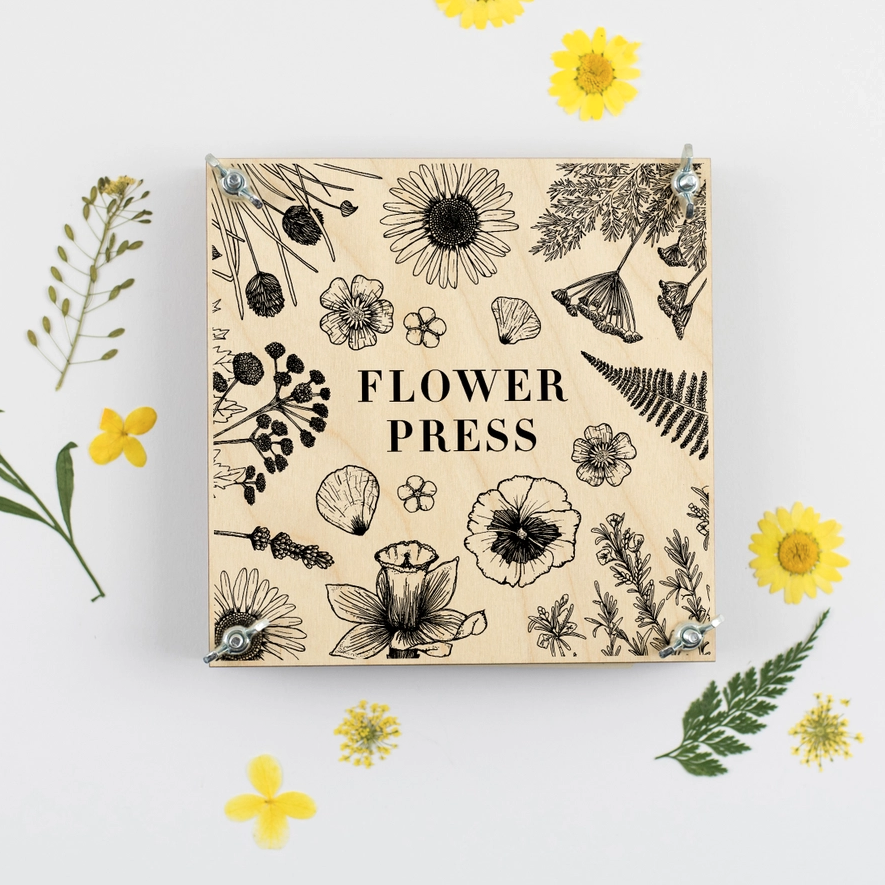 Flower Press cover shown with pressed flowers