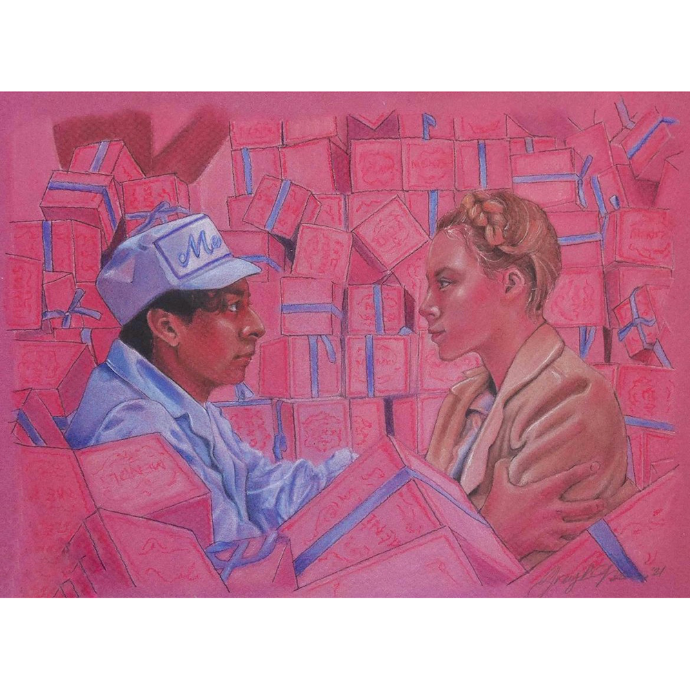 Pastels! A Useful Medium class sample of Wes Anderson Film clip in pastels