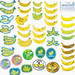 Collection of banana-themed stickers and  on a white background
