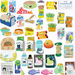 Collection of various cat-related stickers on a white background
