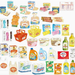 Collection of miniature food and product stickers on a white background