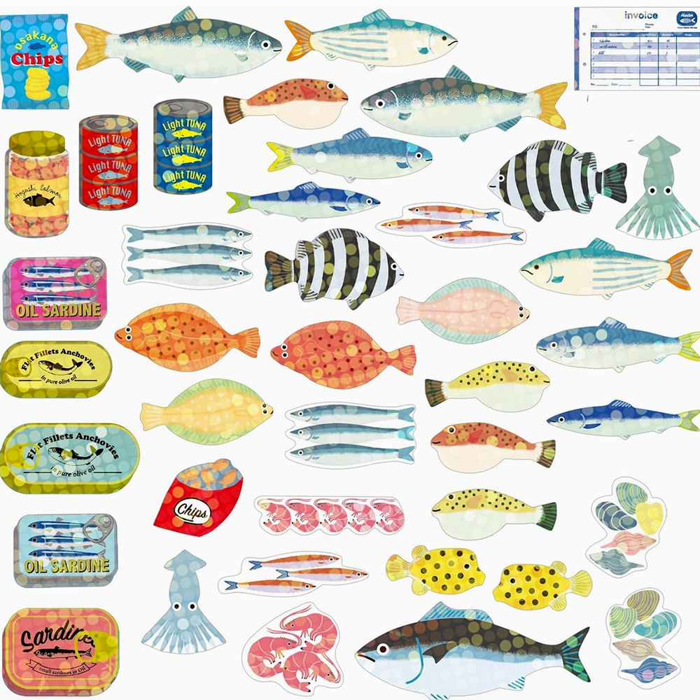 Collection of colorful fish illustrations on a white background