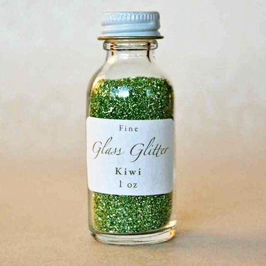 Authentic German Glass Glitter- Kiwi in 1 oz glass bottle