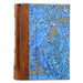 Marbled Italian Journal- 5x7 Inches, Lined Pages- Notebook with blue marbled cover and brown leather binding on a white background