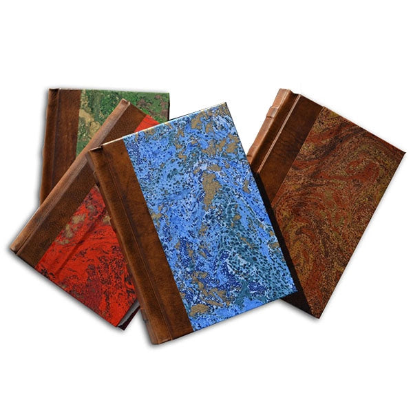 Marbled Italian Journal- 5x7 Inches, Lined Pages- image showing four journals with marbled covers in various colors on a white background