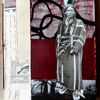 Visual Journaling - Return to the Analog World- class page sample with native American portrait and collage background
