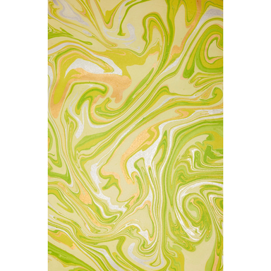 Handmade Indian Cotton Paper- Marbled Limoncello-Free Spirit- pale green, silver and gold-  full sheet