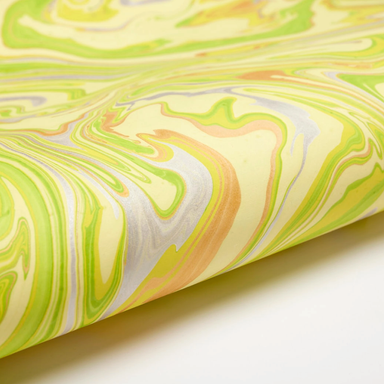 Handmade Indian Cotton Paper- Marbled Limoncello-Free Spirit- pale green, silver and gold-  detail