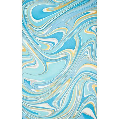 Handmade Indian Cotton Paper- Marbled Waves- tidepool- pale blue with gold, silver, and white- full sheet