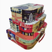 Paris themed mini suitcases - 3 stacked showing the 3 sizes at an angle