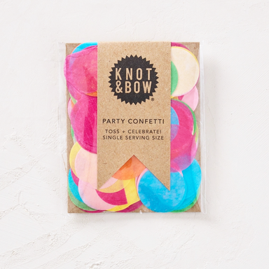 Packaged party confetti with 'Knot & Bow' branding on a white background
