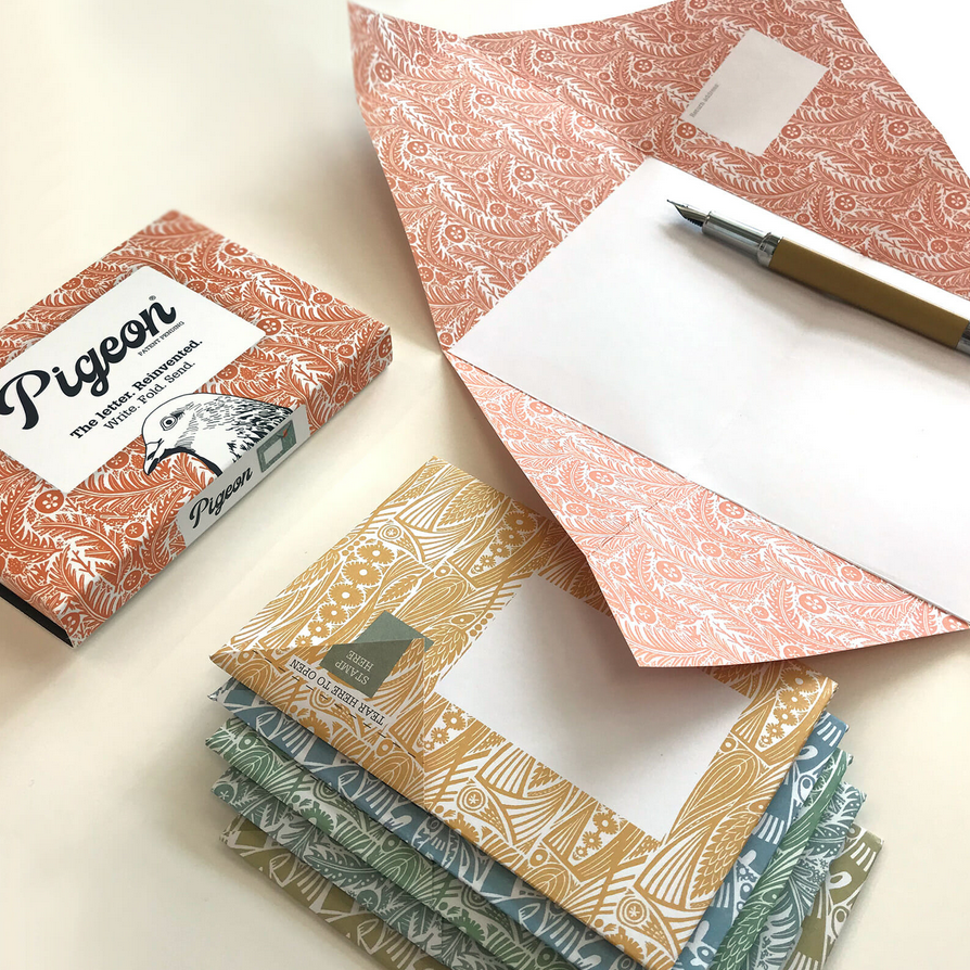 Pigeon- Nature Study  one open with pen, product package, and stack of 5 additional cards folded