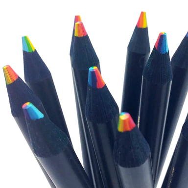 Rainbow Pencils- 7 Colors in 1 with black body- showing many pancil tips