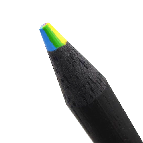 Rainbow Pencil- showing yellow, green, and blue colors at point