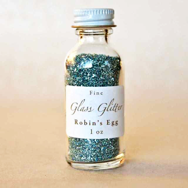 Authentic German Glass Glitter- Robin's Egg Iin 1 OZ glass jar