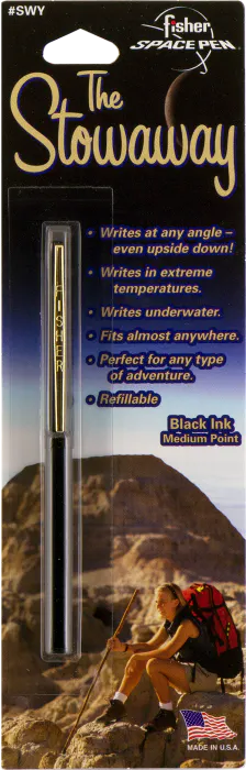 image of Fisher Stowaway Ballpoint- Black with Clip in package
