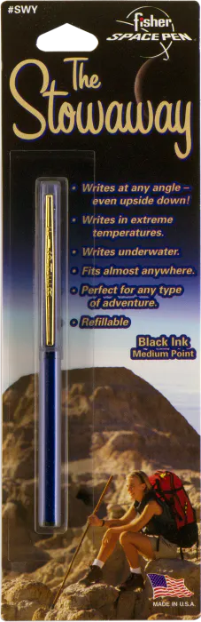 image of Fisher Stowaway Ballpoint- Blue with Clip in package