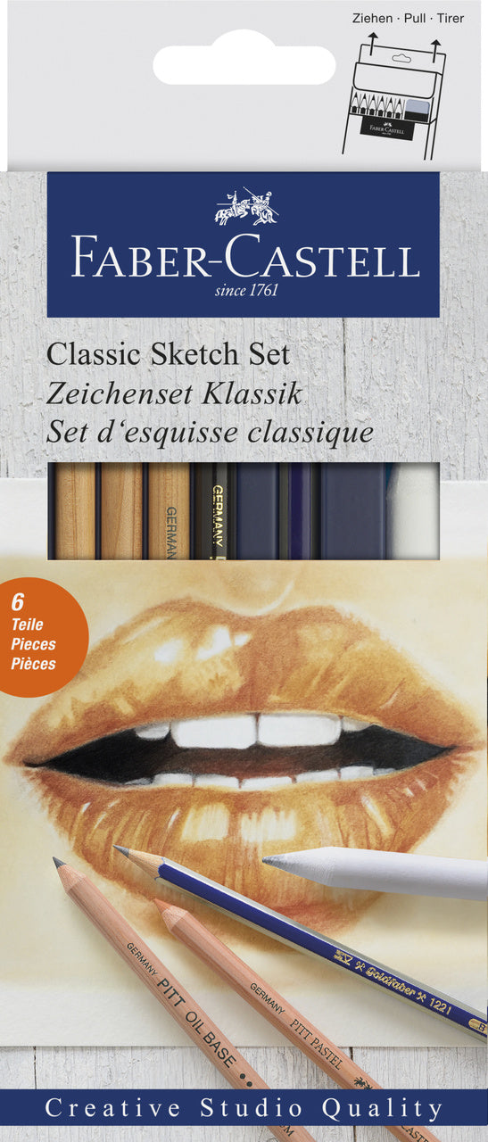 Faber-Castell Classic Sketch Set - 6 Piece Graphite & Pastel Pencil  Sketching Set 
