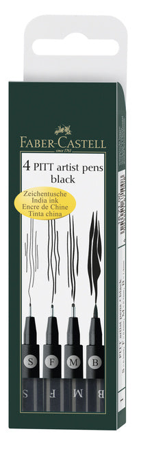 Faber-Castell PITT Artist Pens- Black Pen Set of 4